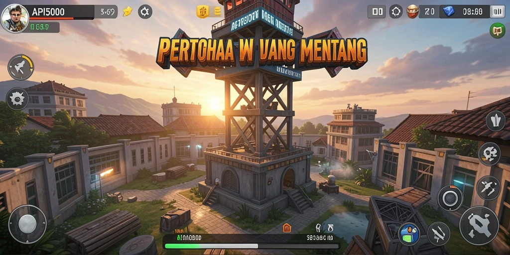 Screenshot gameplay menampilkan menara yang bertahan dari serangan musuh dalam API5000.