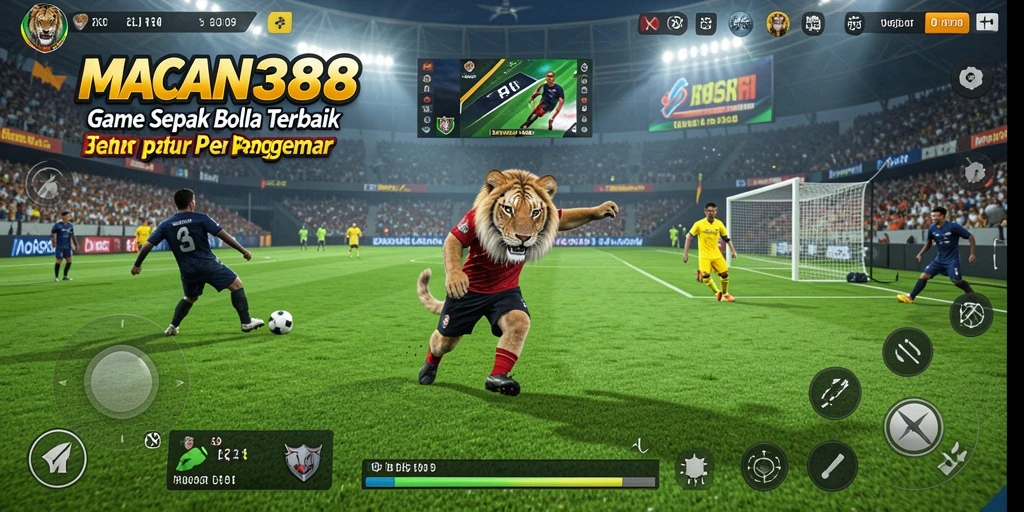 Tampilan gameplay menarik dalam <strong>MACAN388</strong>, menampilkan pertandingan sepak bola nyata.