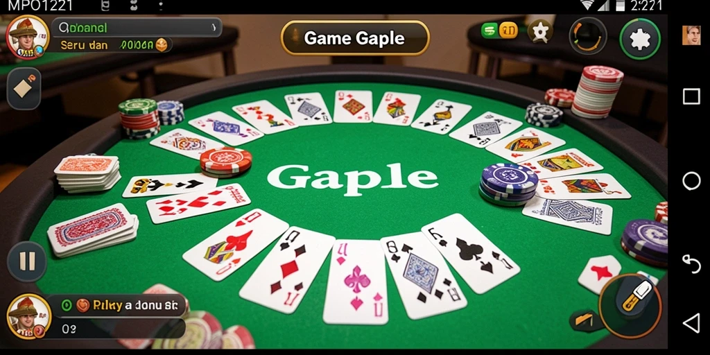 Screenshot MPO1221 menampilkan gameplay Gaple yang seru.