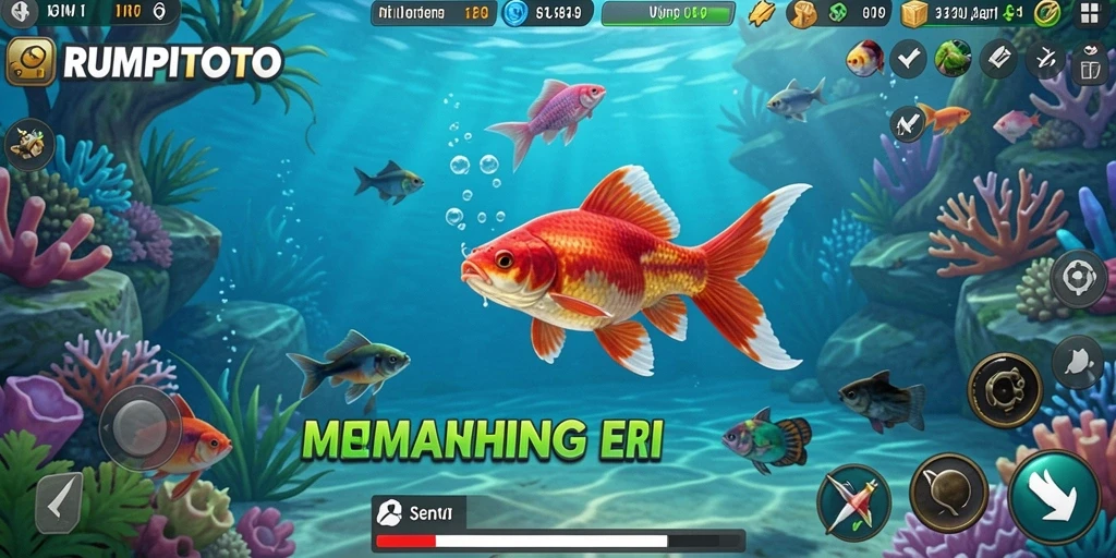 Screenshot gameplay RUMPITOTO dengan aksi memancing seru dan grafis menarik.