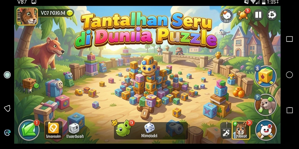 Screenshot V87 menunjukkan gameplay seru menyelesaikan puzzle.